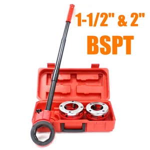 2pc BSPT Plumbing Hand Ratchet Pipe Threader 1-1/2" & 2" Die Head Alloy Dies - Picture 1 of 7