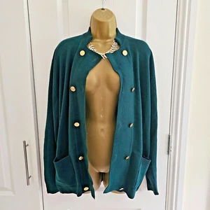 Cardigan Straven of Scotland pura lana merino verde con bottoni oro 44 UK 16 - Foto 1 di 7