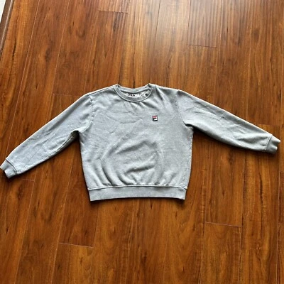 fila Gris Claro Gris Sudadera Pullover Suéter Bordado Logo 80% Algodón Foto 1 de 4