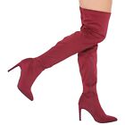 Womens Ladies Thigh High Stiletto Boots Zip Pointed Toe Over The Knee Satin Sock