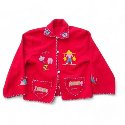 Handmade Vintage 40s 50s Wool Embroidery Style Jacket Red Toddler - Image 1 of 4