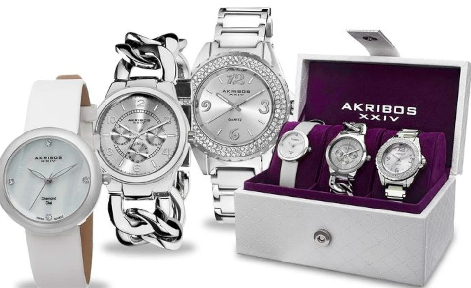 NEW Akribos AK819SS Womens 3-Piece Silver Gift Diamond Watches AK514 AK687 AK531 - Image 1 of 1