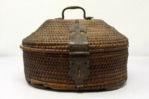 Collectible Brass Iron Can Bamboo Hand Made Clip Box - Picture 1 of 8