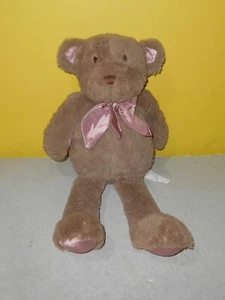 Cocalo Baby Mocha Brown Teddy Bear Pink Mauve Bow 16" Plush Stuffed Animal - Afbeelding 1 van 2