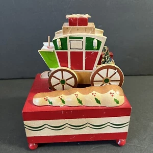 Schmid Wooden Christmas Sleigh Music Box Santa Animated Xmas Vintage TESTED - Picture 1 of 16