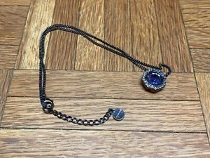 Vintage Givenchy Necklace Pendant Purple & Clear Stones Black Metal Signed Logo - Picture 1 of 5