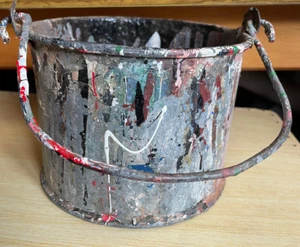 Vintage Shabby Chic Metal Splattered Paint Kettle, Pot, Caddy - Picture 1 of 7