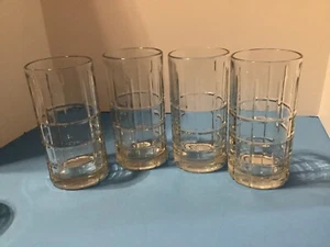 4-Anchor Hocking Drinking Glasses 16 Oz Tumblers 6 1/8” Tartan Plaid Clear - Picture 1 of 17