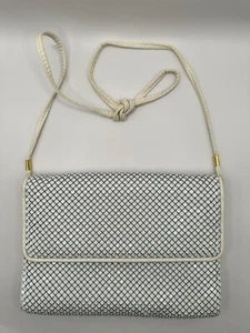 VINTAGE WHITING and DAVIS WHITE MESH CLUTCH SHOULDER BAG with REMOVABLE STRAP - Picture 1 of 23