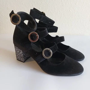 Lollipops Paris Strappy High Heels, Sparkly Glitter Heel,Black Faux Suede Size 5 - Picture 1 of 15