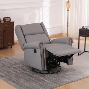 Swivel Rocker Recliner Chair 360° Rocking Nursery Chair PU Faux Leather - Picture 1 of 13