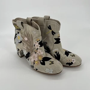 Stivali Laurence Dacade Ricamati Western Caviglia Floreale Beige EU 39 US 8,5 Italia - Foto 1 di 16