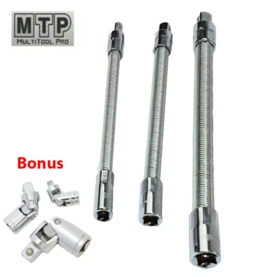 1/4 3/8 1/2"  Flexible Socket Extension Ratchet Set Flex Bar Universal Joint - Image 1 of 2