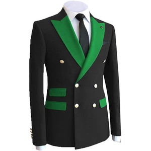 Mens Double-Breasted Suits Blazer Jackets Coats Lapel Tuxedo Wedding Grooms Prom - Picture 1 of 26