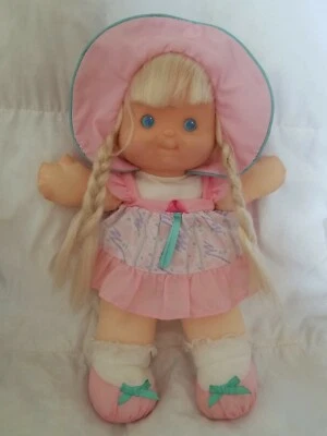 Vintage 1992 Fisher Price Puffalumps Pretty Hair Doll Baby Blonde Blue Eyes Pink - Image 1 of 4
