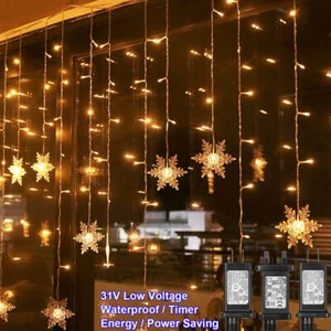 LED Snowflake Lights Window Curtain Garland Christmas Decoration Waterproof Outd - Picture 1 of 12