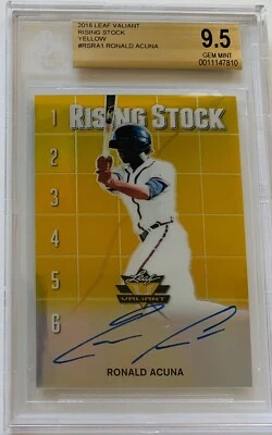 2018 Leaf Valiant Ronald Acuna Jr. Gold Rising Stock Auto Serial #/10 BGS 9.5/10 - Image 1 of 2