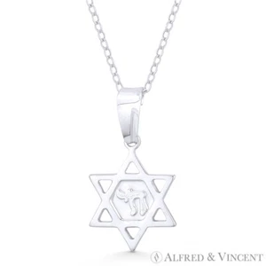 Collar Dije "Vida" Estrella de David y Hebreo Chai en Plata Esterlina 925 - Imagen 1 de 1