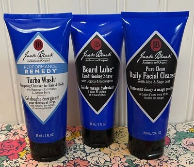 JACK BLACK FACIAL CLEANSER TURBO WASH BEARD LUBE SHAVE SET 3oz ea SEALED - Image 1 of 2