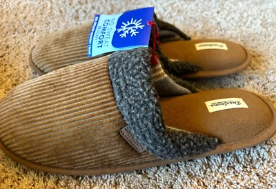 Zapatillas de hombre Dearfoams marrón sin cordones suela de goma talla XL 13 14 Foto 1 de 3