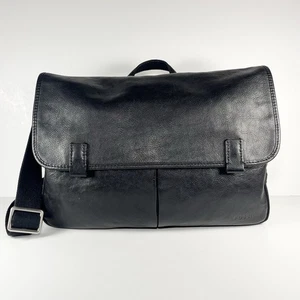 Vtg Fossil Black Soft Leather Messenger Crossbody Bag Men’s Laptop/Briefcase - Picture 1 of 18