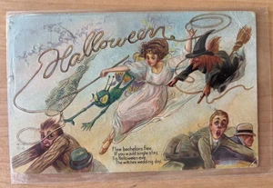 Antike Halloween Postkarte um 1900 Hexenjagd Junggesellen Nasch H-12 - Bild 1 von 3