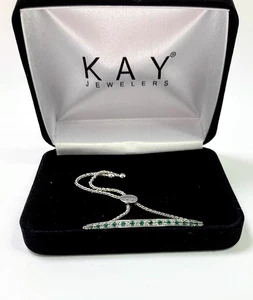 Kay Jewelers Sterling Silver, Emeralds, & White Sapphires, Bolo Bracelet, New - Picture 1 of 13