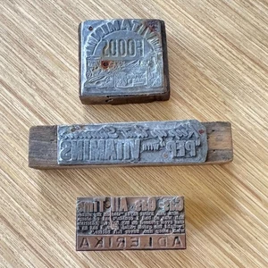 Lot 3 Vintage Druckpresse WD Metall Tintenblock Adlerika Vitamine Werbung - Bild 1 von 6