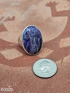 Anillo de plata de ley con piedra Charoite púrpura grande - Imagen 1 de 5