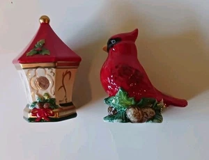Cardinal And Birdhouse Winter And Christmas Salt And Pepper Shakers - Picture 1 of 5