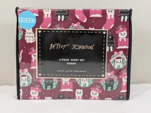 Betsey Johnson Holiday Cats Queen Bettwäsche 4-teiliges Set Kranz Strumpf Weihnachten rosa - Bild 1 von 12