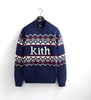 Sudadera Kith Fair Isle Cuello Redondo AZUL MARINO Talla Grande - Nueva En Envoltura Foto 1 de 4