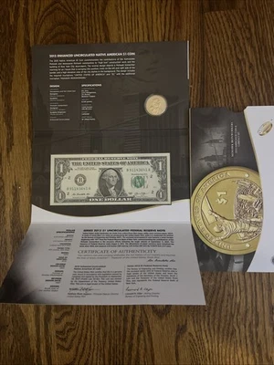 2015 MOHAWK IRONWORKERS NATIVE AMERICAN $1 ENHANCED COIN AND $1 CURRENCY SET - Image 1 of 2