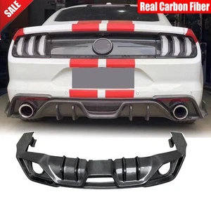 For Ford Mustang S650 2018-24 Real Carbon Rear Bumper Diffuser Lip Dual Exhaust - Picture 1 of 14