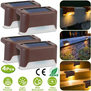 4Pcs Solar Powered LED Step Lights Outdoor Dusk To Dawn Stairs Lamps Waterproof - Picture 1 of 27