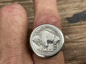 Buffalo Nickel with Silver Morgan Dollar Band Ring, custom size - Picture 1 of 5
