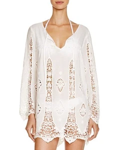 NWT Nanette Lepore Swimsuit Bikini Cover Up Lace Paneled Tunic Dress Size L WHT - Picture 1 of 2
