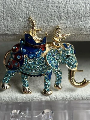 Hermoso Broche Elefante Animal Estrás Colorido Metal Azul Moda Foto 1 de 4
