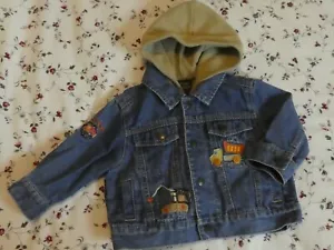 NEXT HOODED BLUE COTTON DENIM BOYS JACKET STUD / ZIP FASTENING AGE 6-9 MONTHS - Picture 1 of 12