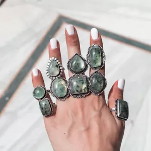 Prehnite Gemstone 925 Sterling Silver Plated Wholesale Design Lot Rings For Love - Picture 1 of 3