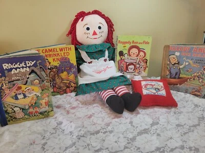 Lote Vintage 1998 24" Raggedy Ann 70107 Boneca Travesseiro de Vidro 4 Livros Fido Andy Camel - Imagem 1 de 4
