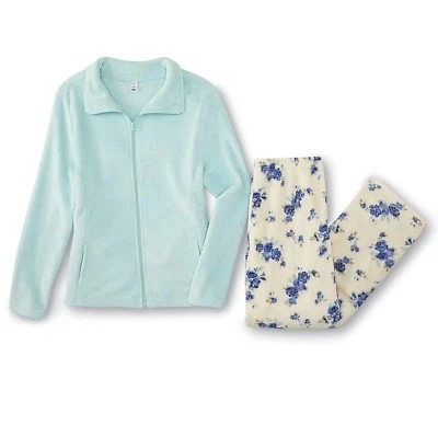 Novo com etiquetas plus size 1X 18-20 pijama feminino inverno lã zíper roupão floral calça GG - Imagem 1 de 4