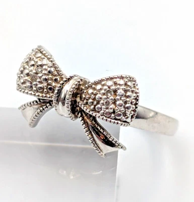 Sterling Silver 925 Small Diamond Accent Mom Bow Ring Size 7 - Image 1 of 4