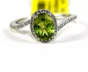 Oval Green Peridot & Diamond Halo Bypass Solitaire Ring 14k White Gold 2.84Ct - Picture 1 of 3