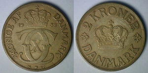 1939 Denmark 2 Kroner Coin Currency Extra Fine Circulated XF - Picture 1 of 1