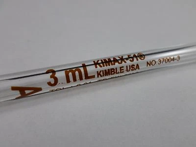 Pipeta bombilla volumétrica reutilizable Kimble KIMAX-51 vidrio TD 3mL clase A Foto 1 de 4