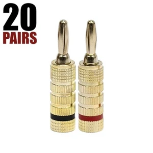 20 Pairs / 40 Pcs Banana Plugs Closed Screw Type Bare Wire Spades Gold Plated - Picture 1 of 2