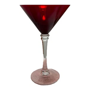 St. Nicholas Square Tis The Season Optic Ridge Ruby Red Martini Glass Clear Stem - Picture 1 of 4