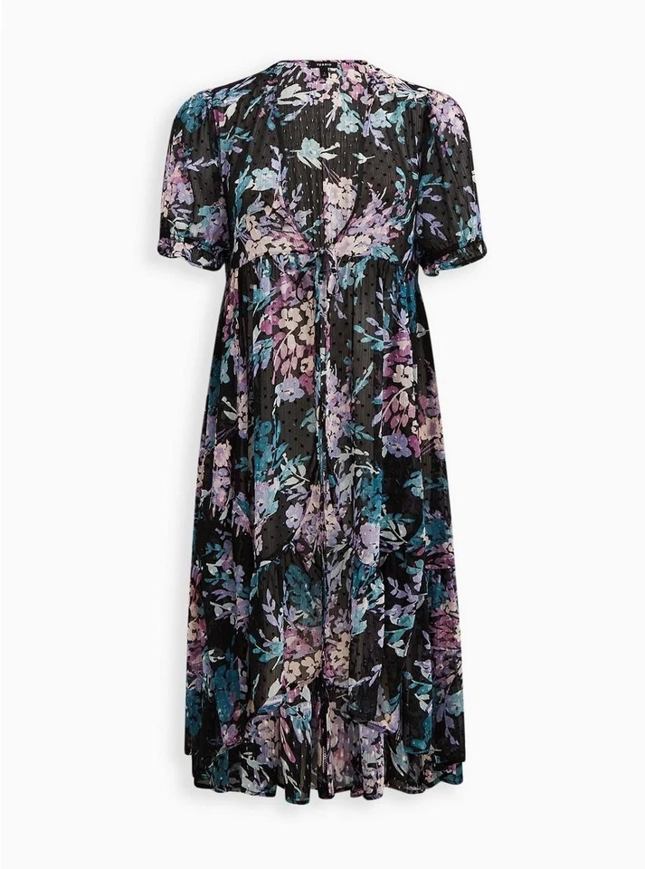 Torrid SS Swiss Dot Floral Ruffle Duster Kimono Size 00 M/L 10 - 18228039