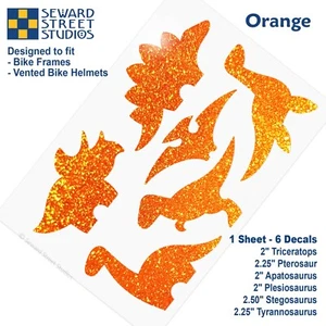 Juego de 6 calcomanías de brillo naranja dinosaurio, kit de pegatinas para casco de bicicleta #886G - Imagen 1 de 4